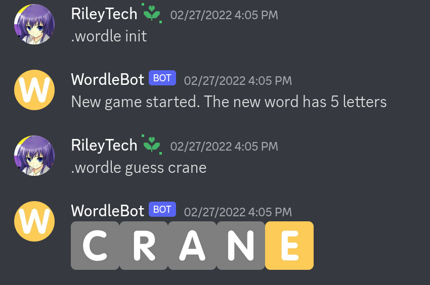 WordleBot running on Discord